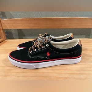 Polo Ralph Lauren Men’s Keaton-Pony Lace Up Canvas Sneaker Black Red 12 NEW*